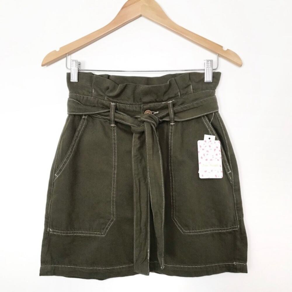 NWT Free People Splendor In The Grass Skirt Green Paper Bag Waist Boho Size 2 - Picture 9 of 9